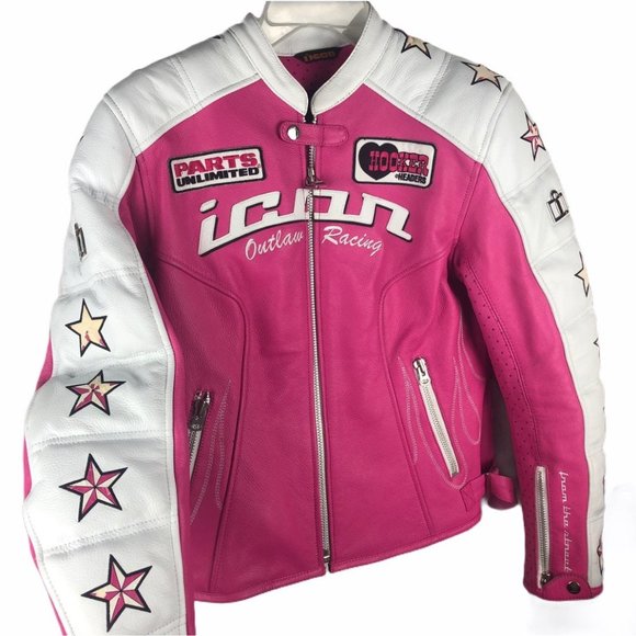 Icon Kitty Leather Biker Jacket Pink Women Medium - Picture 1 of 12